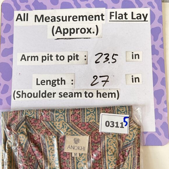 Anokhi Floral Cotton Blouse Indian Block Print Lightweight Boho Top M Medium - Picture 4 of 11